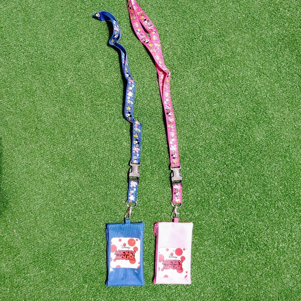 2Mickey&Minnie Mouse Lanyard Disney Licensed Zipper Wallet Pouch ID Badge Holder